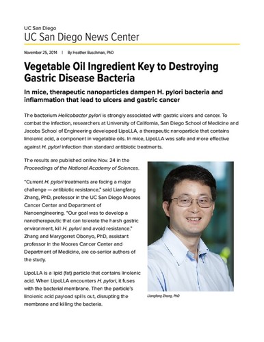 Vegetable Oil Ingredient Key to Destroying Gastric Disease Bacteria