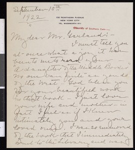 Alice Ives Breed, letter, 1922-09-10, to Hamlin Garland