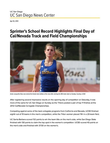 Sprinter's School Record Highlights Final Day of Cal/Nevada Track and Field Championships