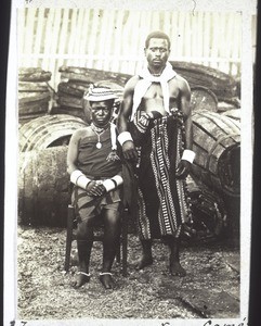 Cameroon. Mr. and Mrs X... The bracelets are made of elephant ivory. The woman is wearing a ring on each finger