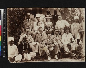 Group portrait of staff at opening of Kamalapuram Hospital, Andhra Pradesh, India, ca. 1910