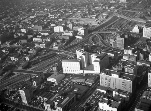 110 Harbor Freeway and Downtown Los Angeles, looking north