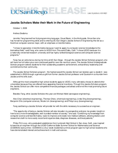Jacobs Scholars Make their Mark in the Future of Engineering