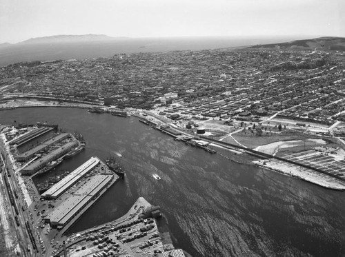 Los Angeles Harbor, Terminal Island and San Pedro, looking west