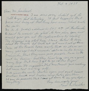 Paul L. Swisher, letter, 1939-02-04, to Hamlin Garland
