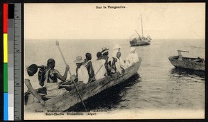 Missionary sisters aboard a small boat with others, Tanzania, ca.1920-1940