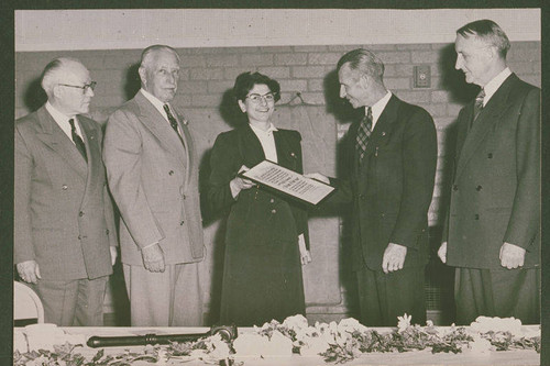 Pacific Palisades 1952 Citizen of the Year Award Presentation to Phyllis Genovese