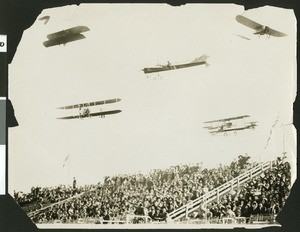 Composite image of five airplanes that flew in the Dominguez Air Meet, 1910