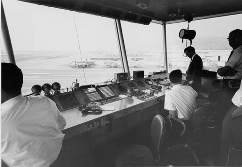 Lockheed Air Terminal, Lockheed Air Terminal Control Tower, Interior view, with view of runways and planes