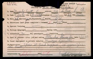 WPA household census employee document for Everett R. Murphy, Los Angeles