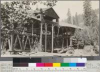 Old mill, finished in 1905 (?) and never operated. Up to date machinery and arrangement. Not now being maintained. Fast deteriorating. At Andersonia, near mouth of Indian Creek, South Fork of Eel River, Mendocino County, California. May, 1920. E.F