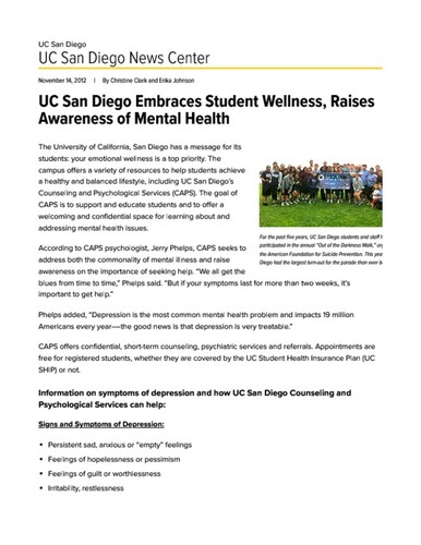 UC San Diego Embraces Student Wellness, Raises Awareness of Mental Health