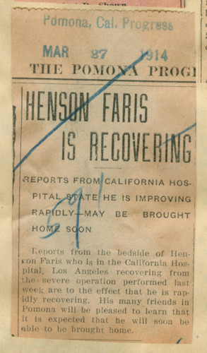 Henson Faris is recovering