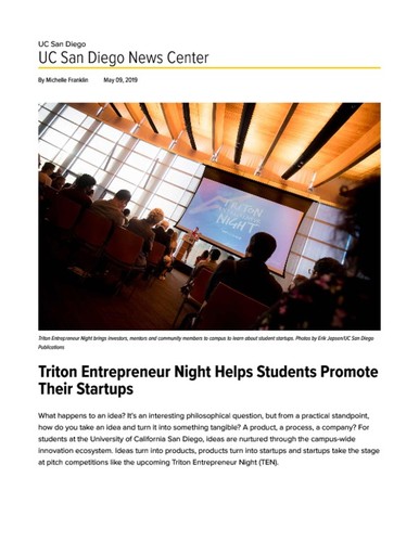 Triton Entrepreneur Night Helps Students Promote Their Startups