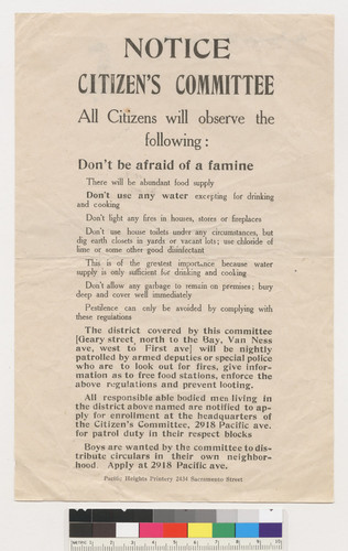 Notice: Citizen's [sic] Committee. All citizens will observe the following: Don't be afraid of a famine. There will be abundant food supply