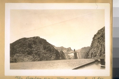 The Boulder Dam, Nevada, June 3/36. It has three hundred feet of water now in it. Photo taken June 3/36
