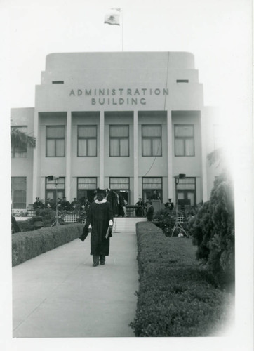 Carroll Pitts, Jr. during graduation ceremony in front of the Administration Building