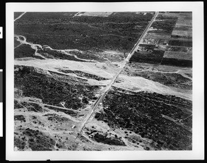 Aerial view of flooded area of Foothill Boulevard, east of Upland, 1938