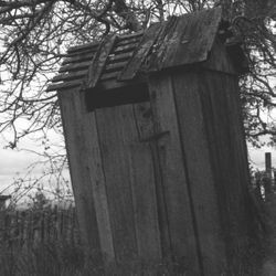 Old outhouse located behind the Debello house on Pleasant Hill Road, Sebastopol, across from Pleasant Hill Cemetery, about 1974