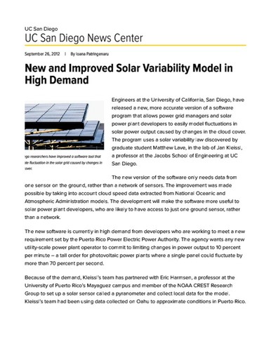 New and Improved Solar Variability Model in High Demand