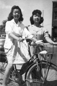 Selma Hahn and another girl on bicycle