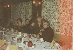 Arnie Peters and other Petaluma Argus-Courier staff members at a restaurant, Petaluma, California, about 1977