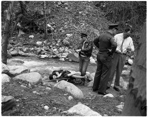 Dead woman found beside north fork of San Gabriel river, 1958