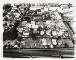 Aerial view of 7th Street looking toward B Street, Santa Rosa, California, 1954
