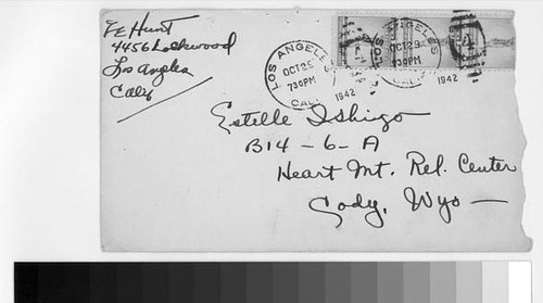 Letter, 1942 October 29, Los Angeles, Calif. to Estelle Ishigo, Heart Mountain Relocation Center, Cody, Wyo