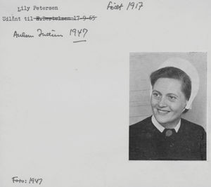 Nurse and Deaconess, Lily (Lilly) Petersen, b. 1917. Sent by Danish Santal Mission to North Ind