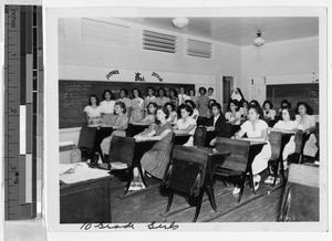 Tenth grade girls in a classroom at St. Joseph's High School, Hilo, Hawaii, ca. 1949