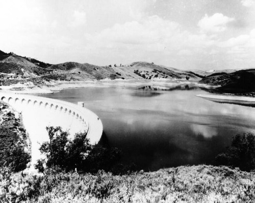 Mulholland Dam and reservoir seen from right