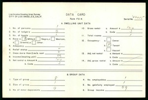 WPA Low income housing area survey data card 131, serial 20445