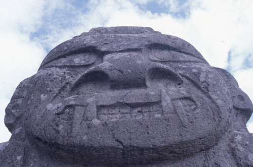 Stone statue with feline features, close-up, San Agustín, Colombia, 1975