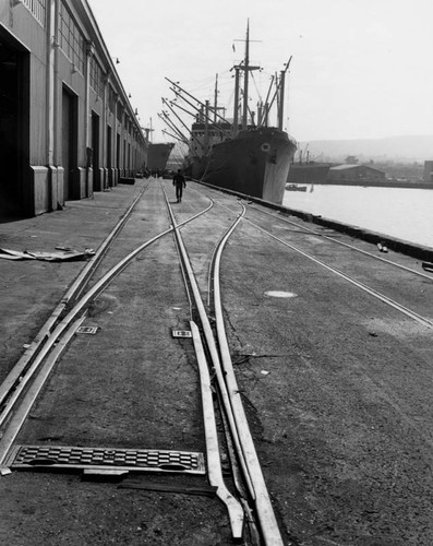 Railroad tracks on a wharf