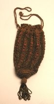 Brown beaded and crocheted pouch purse