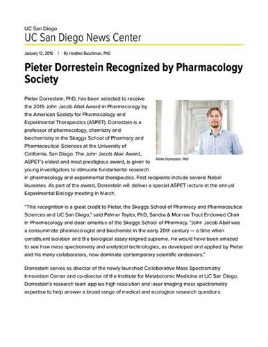 Pieter Dorrestein Recognized by Pharmacology Society