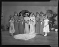 Women and girls dressed as bridal party, Times Fashion Show, Los Angeles, 1936