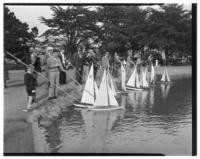Don Lyon and Ray Duvall with model yachts in Golden Gate Park