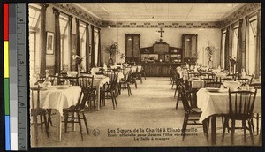 Dining hall of the school for young European women, Lubumbashi, Congo, ca.1920-1940