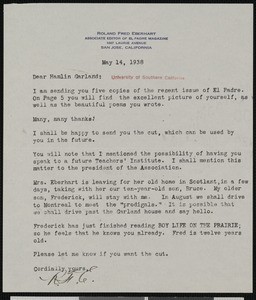 Roland Fred Eberhardt, letter, 1938-05-14, to Hamlin Garland