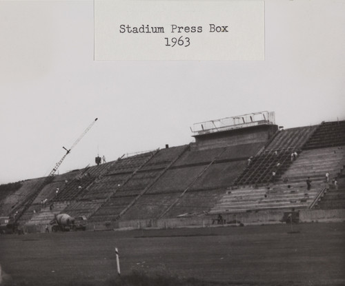 Construction of stadium press box, 1963