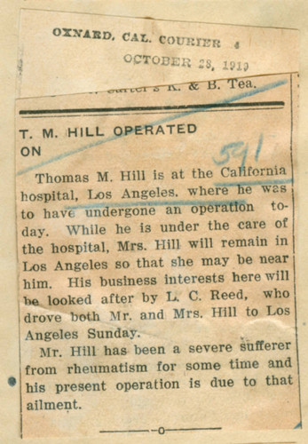 T. M. Hill operated on