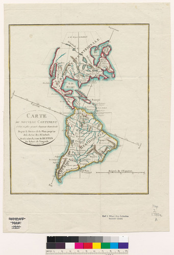 Carte du nouveau continent : selon sa plus grande longeur diametrale depuis la Rivi`ere de la Plata jusqu'au del`a du Lac des Assiniboils. Dressee sous les yeux de Buffon