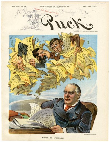 Honor to McKinley!' Caricature in Puck Magazine, 1898