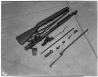 Disassembled version of the U.S. Army's new Garand rifle on display as part of National Defense week, Los Angeles, February 1940