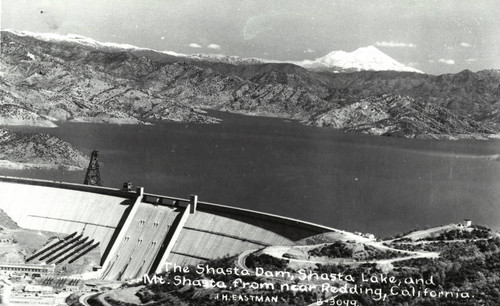 View of Shasta Dam, Shasta Lake and Mt. Shasta