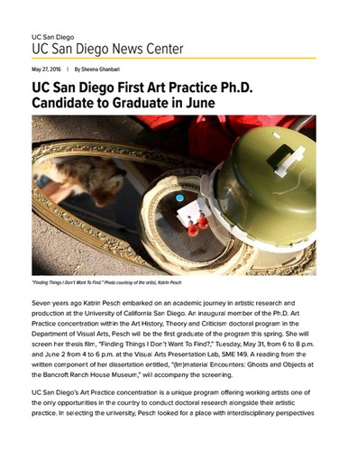 UC San Diego First Art Practice Ph.D. Candidate to Graduate in June