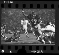 USC tailback Rod McNeill end zone action, scoring touchdown in game vs Oregon State, 1972
