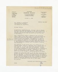 Letter from Joseph Scott to Isidore B. Dockweiler, October 1, 1945